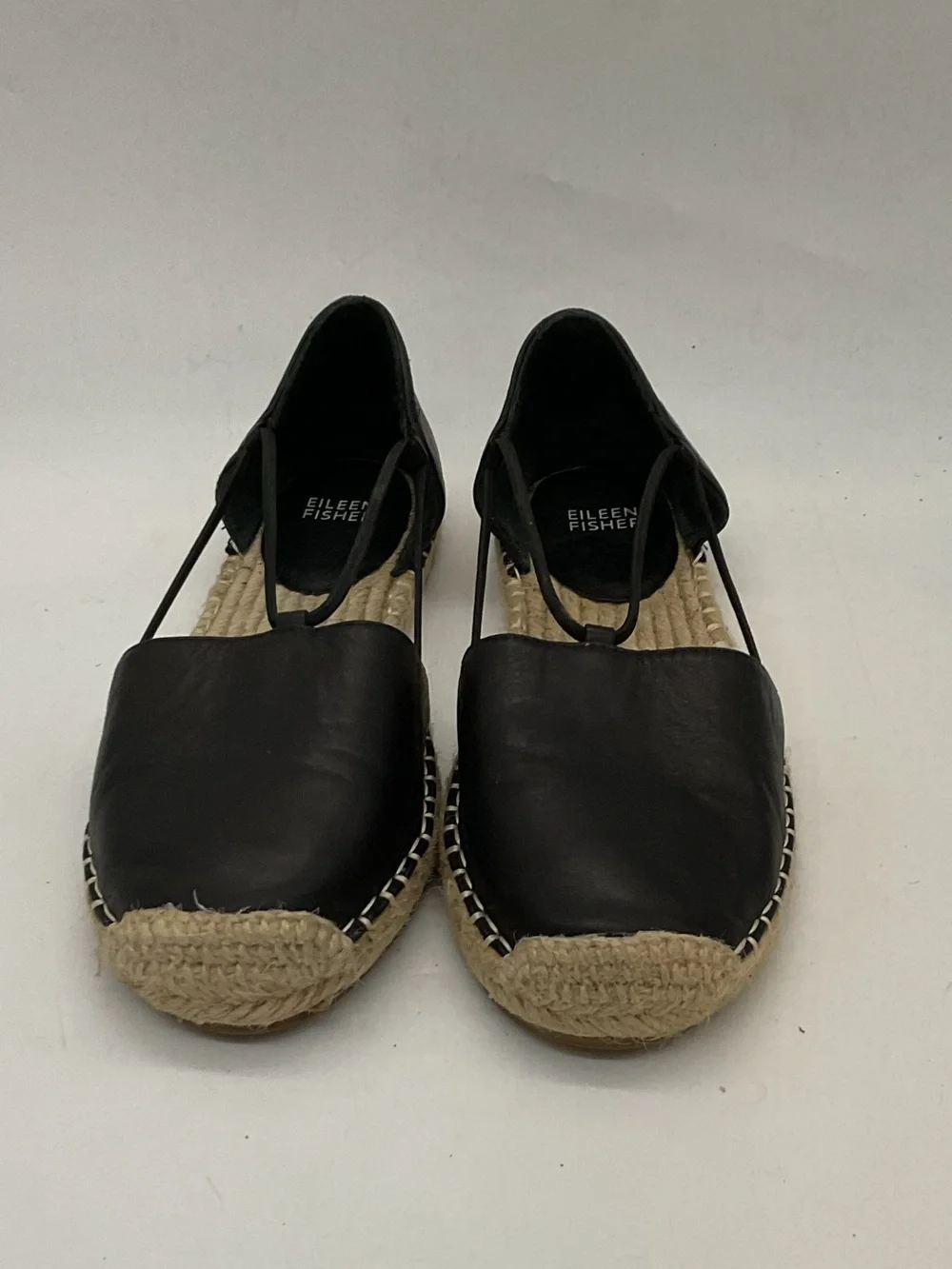 Eileen Fisher Black Leather Espadrille Slingback Flats